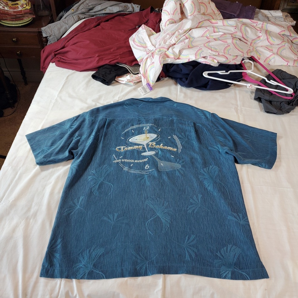 Tommy Bahama Men's Five O'Clock Shadow Embroider Short Sleeve Silk Hawaiian Sz L - Picture 7 of 7